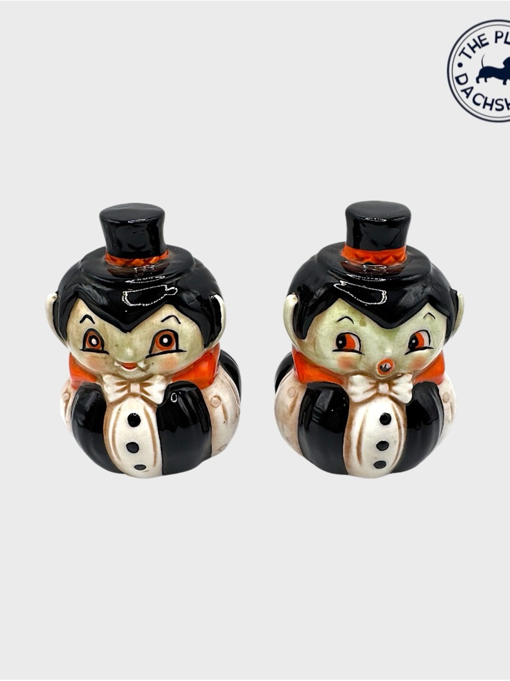 Vintage Johanna Parker Black and Orange Vampire Salt and Pepper Shaker Set